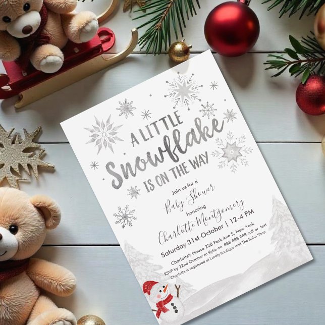 Invitación Un poco de Baby Shower gris con copo de nieve (Subido por el creador)