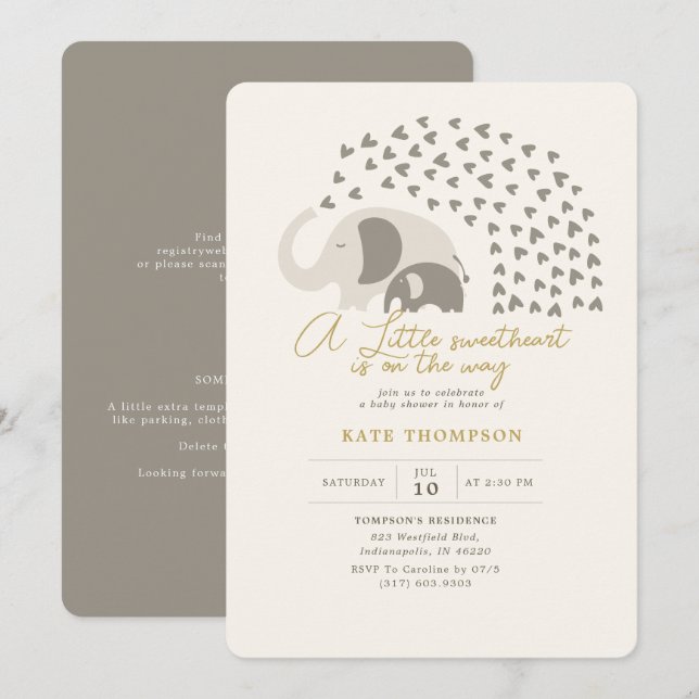 Invitación Un poco de Baby Shower neutral para un elefante qu (Anverso / Reverso)