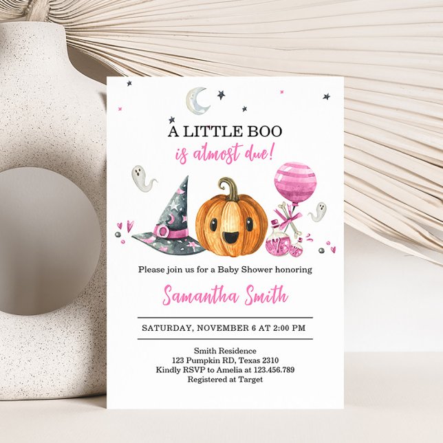 Invitación Un poco de Baby Shower rosado de Halloween (Pink Halloween Baby Shower Invitation)