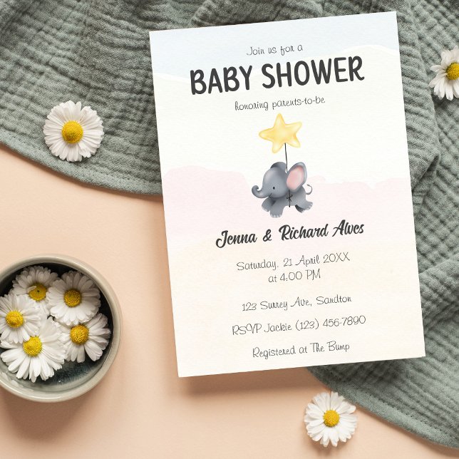 Invitación Un Poco De Cacahuete Está En Camino De Baby Shower (A Little Peanut Elephant Invite)