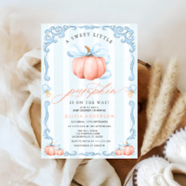 Invitación Un poco de calabaza cae Baby Shower azul