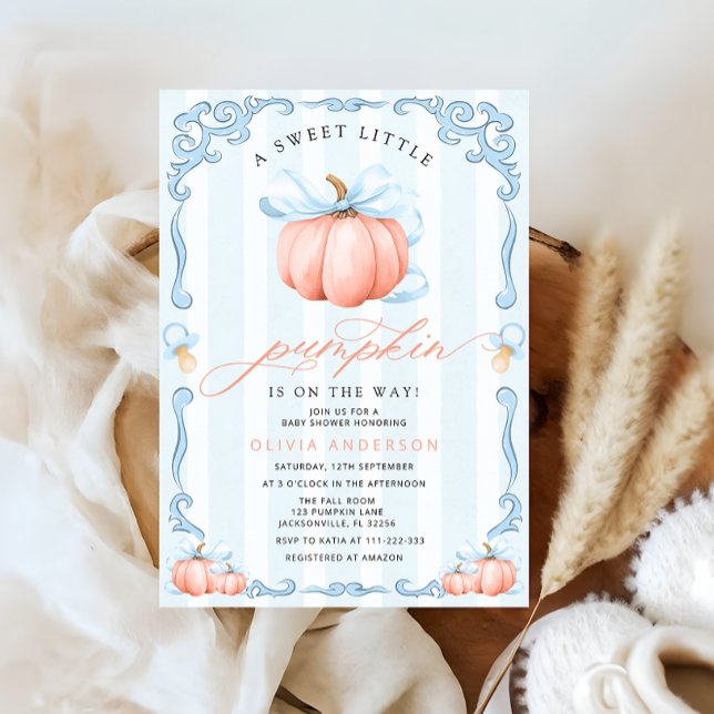 Invitación Un poco de calabaza cae Baby Shower azul (Subido por el creador)