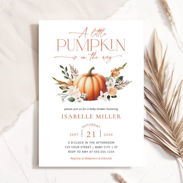 Invitación Un poco de calabaza cae el género neutro de Baby S (A Little Pumpkin Fall Baby Shower Gender Neutral Invitation-front)