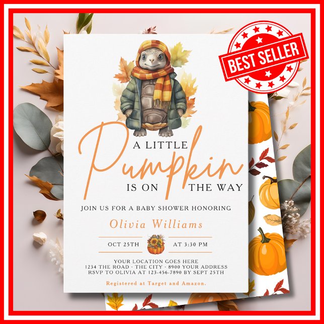 Invitación Un poco de calabaza Cae en el Baby Shower de la TO (A Little Pumpkin is on the Way Fall Autumn CUTE TURTLE Baby Shower Invitation)