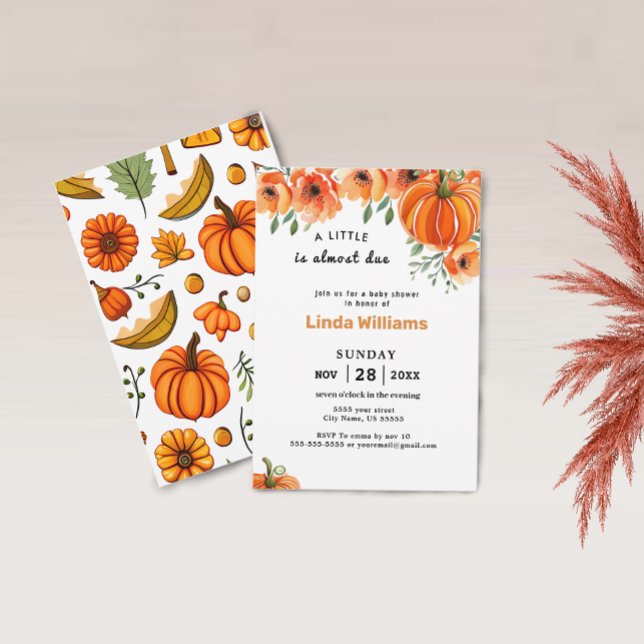 Invitación Un poco de calabaza caída Baby Shower floral (Baby Shower Invitation)