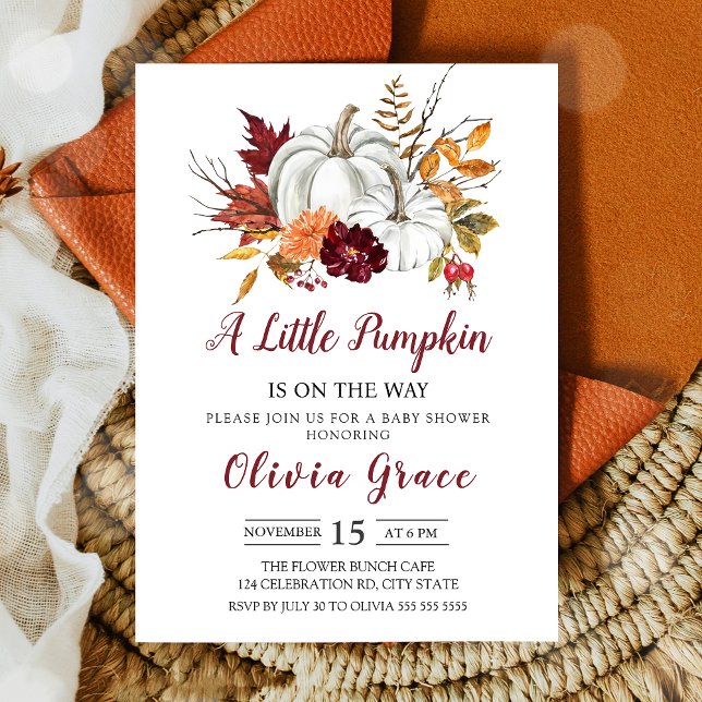 Invitación Un poco de calabaza caída Baby Shower floral (Subido por el creador)