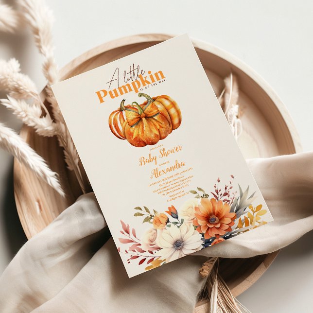Invitación Un poco de calabaza caída Baby Shower floral (Subido por el creador)