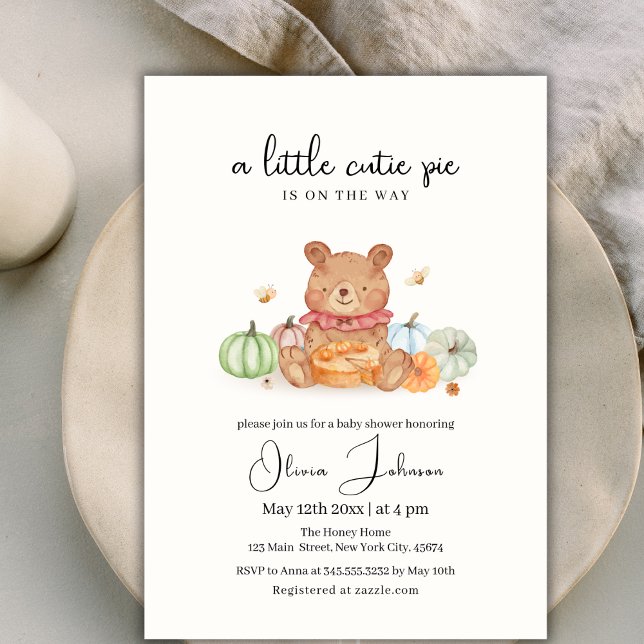Invitación Un poco de calabaza cortada Pie Teddy Bear Baby Sh (A Little Cutie Pumpkin Pie Teddy Bear Baby Shower Invitation)