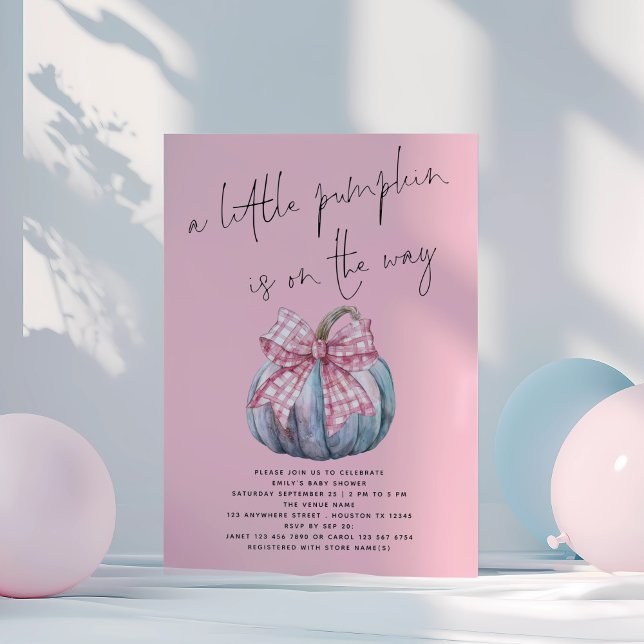Invitación Un poco de calabaza cuelga Baby Shower rosado (Subido por el creador)