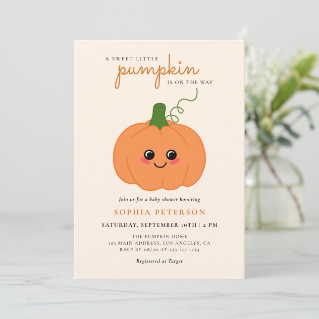 Invitación Un poco de calabaza género neutro caída Baby Showe (Anverso de pie)