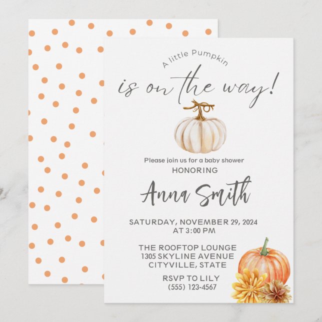 Invitación un poco de calabaza para la ducha de bebé invitaci (Anverso / Reverso)