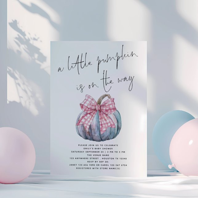 Invitación Un poco de calabaza PInk Coquette Bow Baby Shower (Subido por el creador)