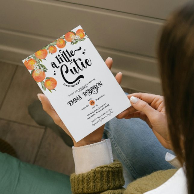 Invitación Un poco de corbata está en camino Naranjas Baby Sh (A Little Cutie Is on The Way Oranges Baby Shower invite summer citrus lemon theme fresh for her mum)