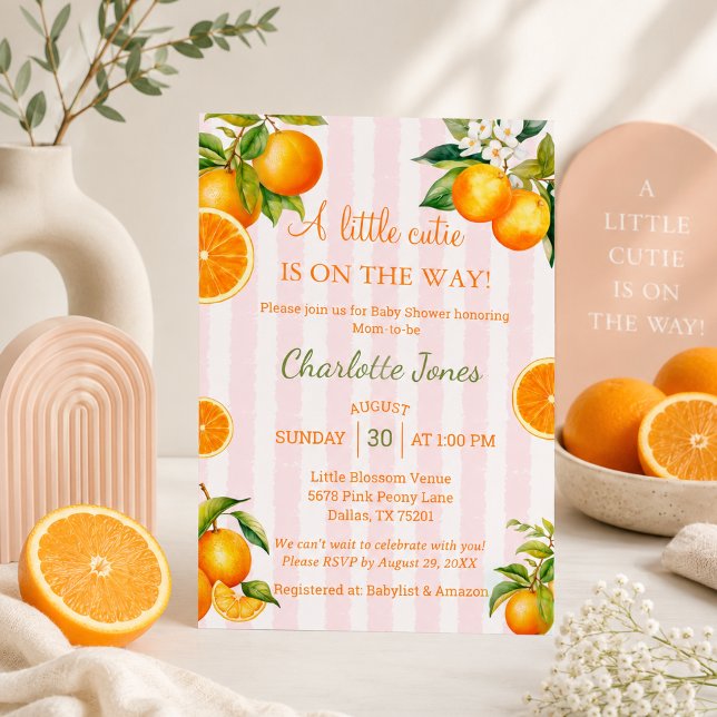 Invitación Un Poco De Cute Está En Camino Citrus Bany Shower (A little cutie is on the way Orange Citrus baby shower invitation)