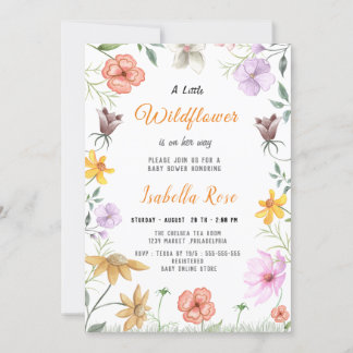 Invitación Un poco de flor silvestre Rubor Chica rosa Baby Sh
