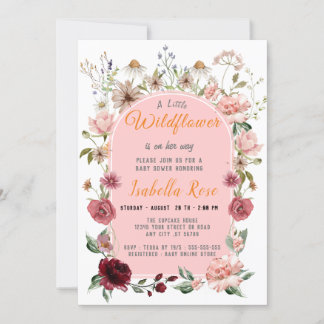 Invitación Un poco de flor silvestre Rubor Chica rosa Baby Sh
