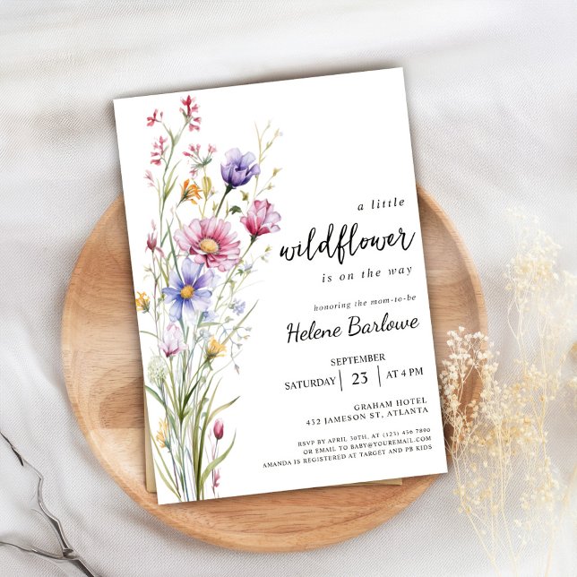 Invitación Un poco de flor silvestre rúsculo Boho Floral Baby (A Little Wildflower Rustic Boho Floral Baby Shower Invitation)