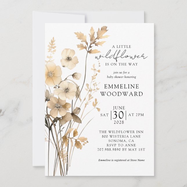 Invitación Un poco de género de flores silvestres en Baby Sho (Anverso)