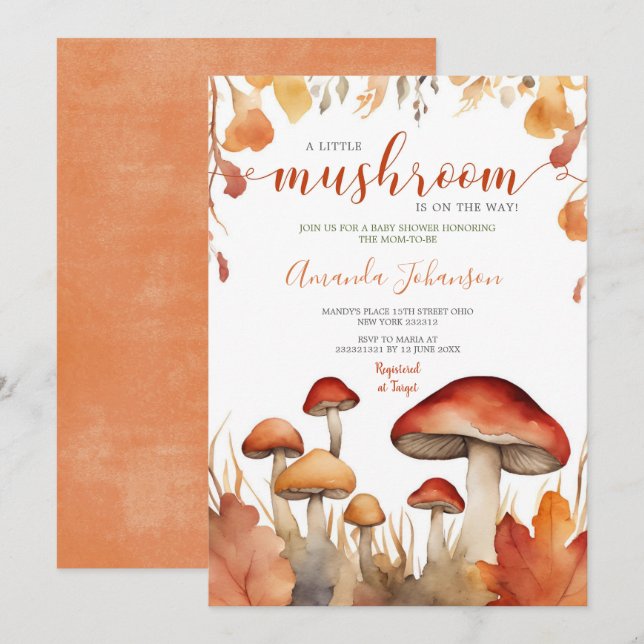 Invitación Un poco de hongo floral cae hongo Baby Shower (Anverso / Reverso)