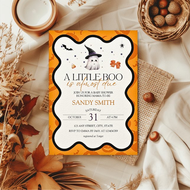 Invitación Un poco de humor Fantasma Halloween Fall Baby Show (A little boo is almost due Fall Halloween Baby Shower Invitation)