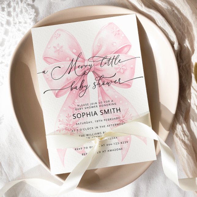 Invitación Un poco de invierno Rubor Pink Bow Baby Shower (Subido por el creador)