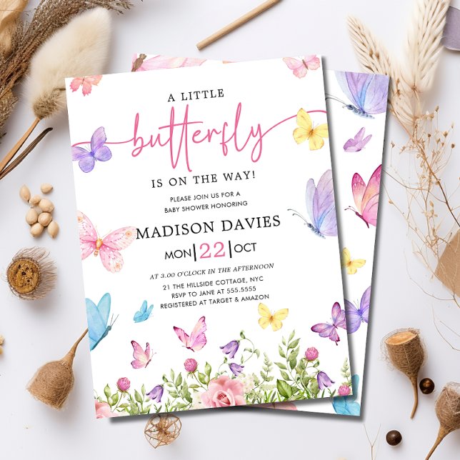 Invitación Un poco de mariposa acuarela Floral Baby Shower (Subido por el creador)