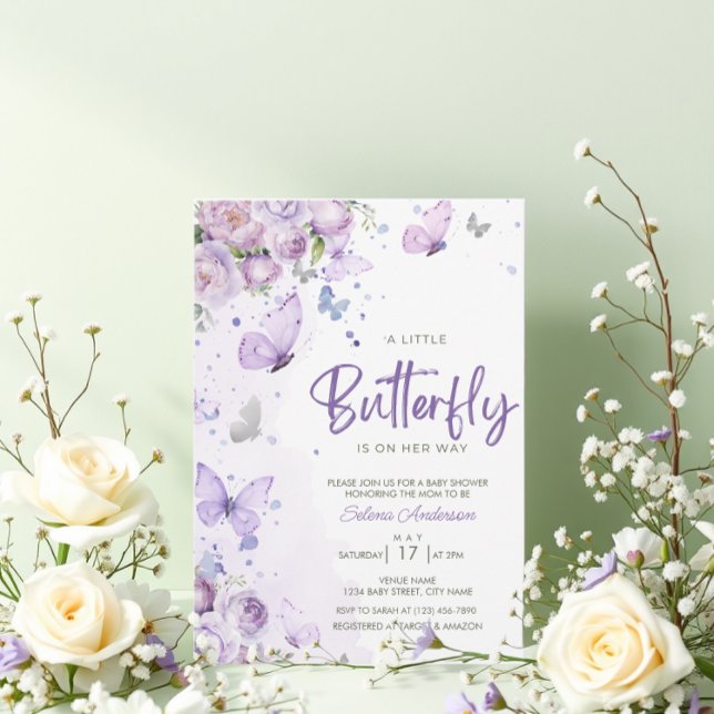 Invitación "Un poco de mariposa" Baby Shower morado (Subido por el creador)