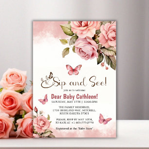 Invitación Un poco de mariposa floral Baby Shower Sip y See