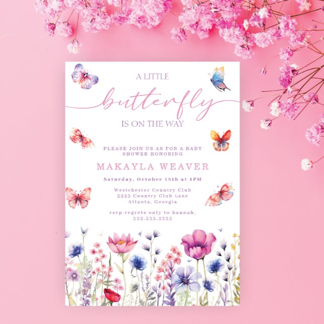 Invitación un poco de mariposa Purple flores lindas Baby Show (Subido por el creador)