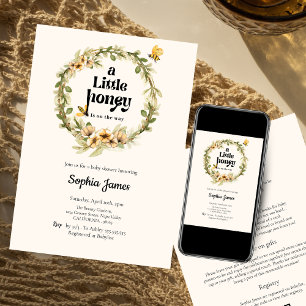 Invitación Un poco de miel género neutro flor ducha bebé