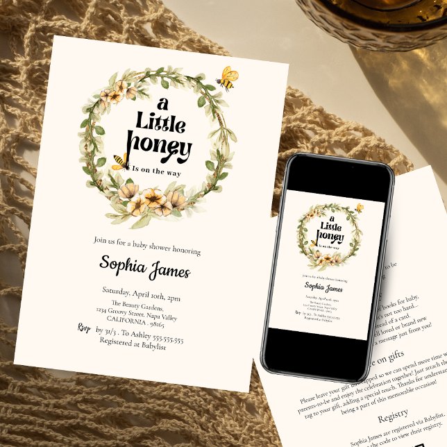 Invitación Un poco de miel género neutro flor ducha bebé (Subido por el creador)