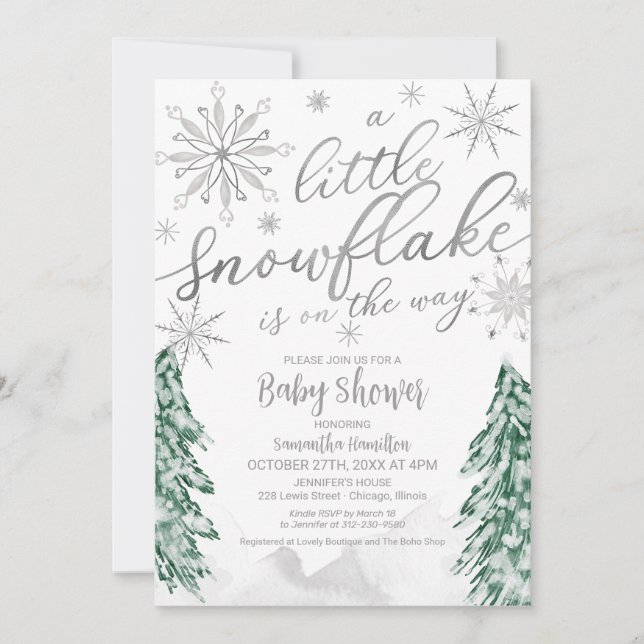 Invitación Un poco de Navidades de copos de nieve en Baby Sho (Anverso)