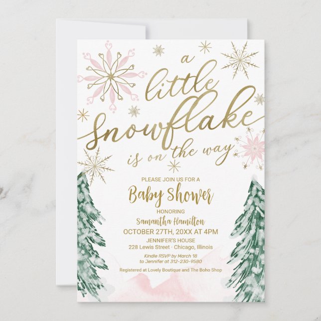 Invitación Un poco de Navidades de copos de nieve en Baby Sho (Anverso)