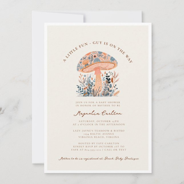Invitación Un poco divertido Guy Mushroom cae en Baby Shower (Anverso)