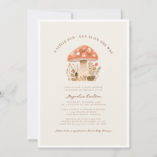 Invitación Un poco divertido Guy Mushroom cae en Baby Shower (Anverso)
