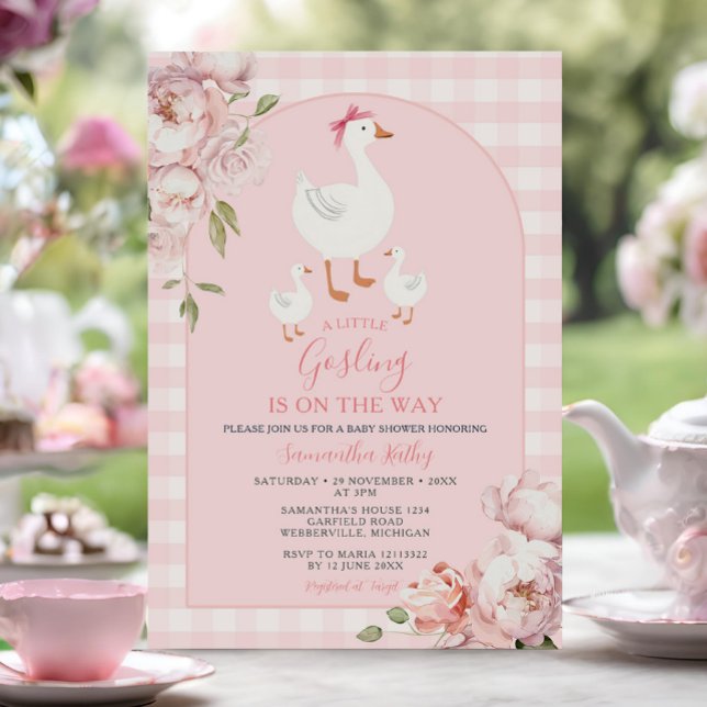 Invitación Un poco impresionante floral rosa Gingham Baby Sho (Subido por el creador)