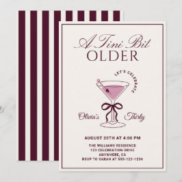Invitación Un Poco Más Viejo Burgundy 30º Cumpleaños Martini