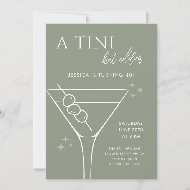 Invitación Un poco más viejo de Tini Sage Green 40 Fiesta de  (Anverso)