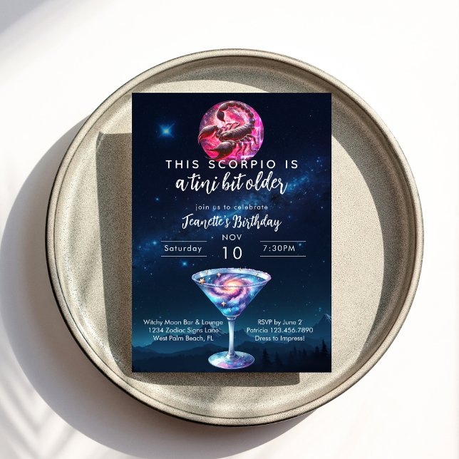 Invitación Un poco más viejo Escorpio Zodiac Martini Cumpleañ (Subido por el creador)