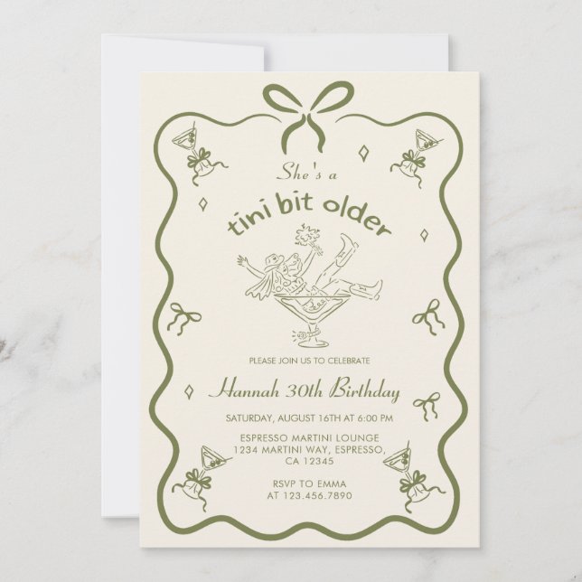 Invitación Un poco más viejo Espresso Martini Bow Cumpleaños (Anverso)