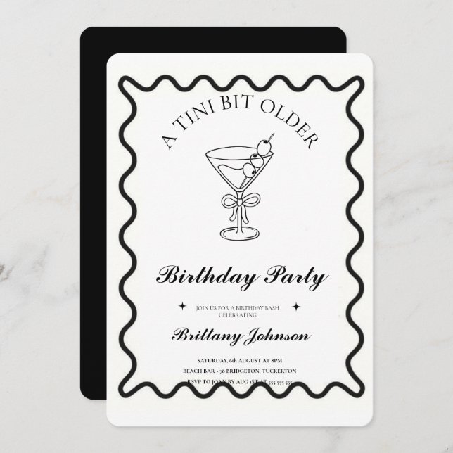 Invitación Un poco más viejo Martini cumpleaños (Anverso / Reverso)
