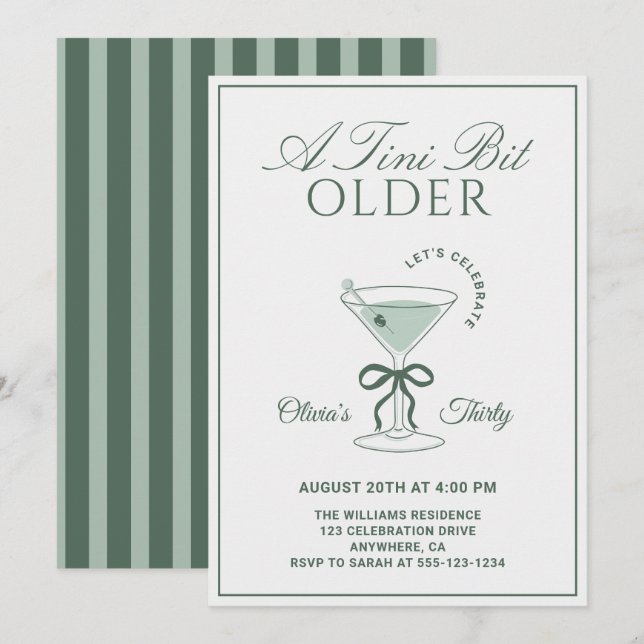 Invitación Un Poco Más Viejo Sage 30 Cumpleaños Martini (Anverso / Reverso)