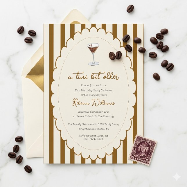 Invitación Un poco mayor Espresso Martini Stripe Cumpleaños  (Subido por el creador)