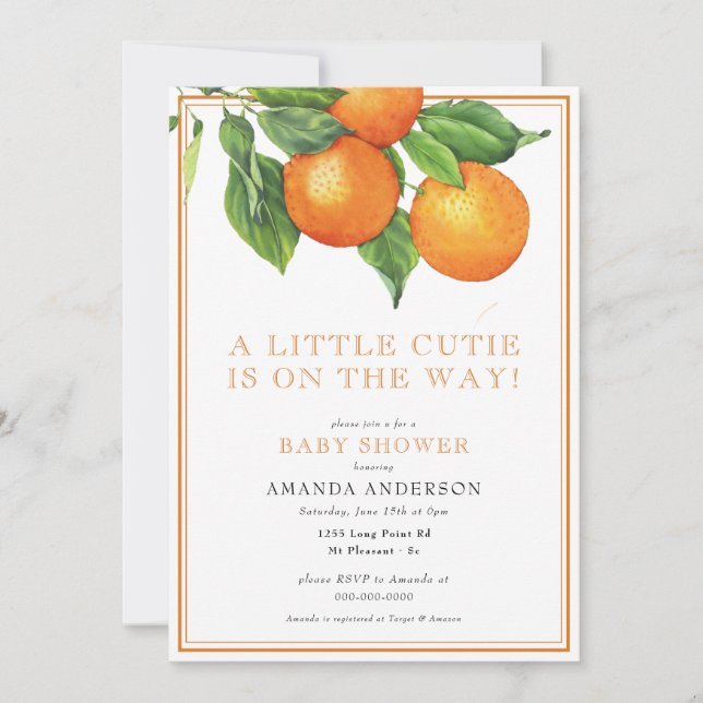 Invitación Un poco Naranja de género Baby Shower neutral (Anverso)