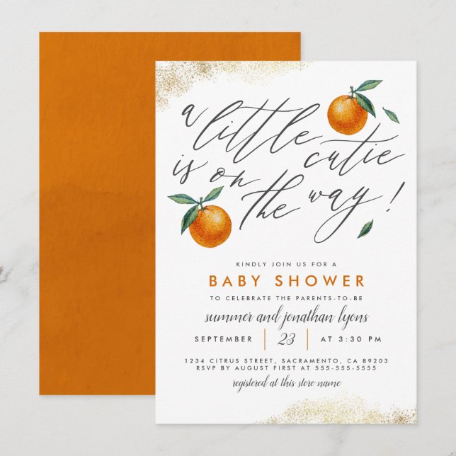 Invitación Un poco Naranja de género Baby Shower neutral (Anverso / Reverso)