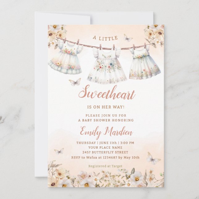 Invitación Un poco querido Chica de ropa de Boho Baby Shower (Anverso)
