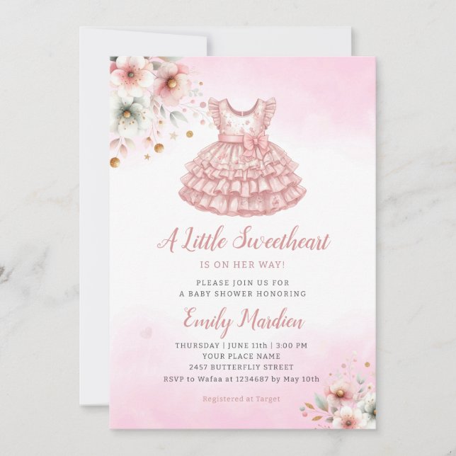 Invitación Un poco querido Chica de ropa rosa Baby Shower (Anverso)
