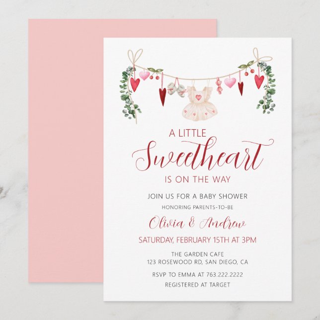 Invitación Un poco querido Chica de San Valentín Baby Shower (Anverso / Reverso)