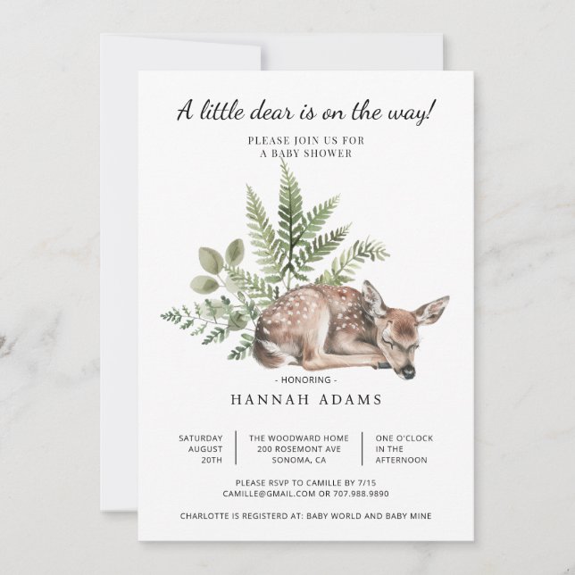 Invitación Un Poco Querido Está En Camino De Baby Shower (Anverso)