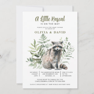 Invitación Un Poco Rascal En El Camino Raccoon Baby Shower
